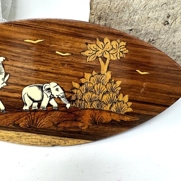 Vintage Handcrafted African Safari Wooden Artwork  Elephants  Plaque - Picture 4 of 7